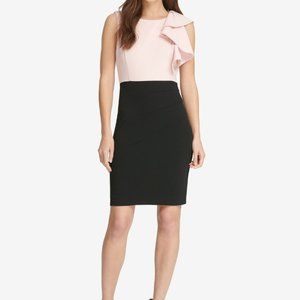 DKNY Cocktail Dress Pink & Black Color block Ruffle Size 2 (Worn once)